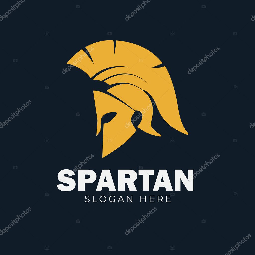 Gold spartan helmet side view logo template