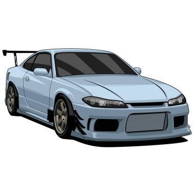 JDM Spor Araba Vektörü İllüstrasyonu, Değiştirilmiş Japon Sürüklenen Arabası İzole Edildi