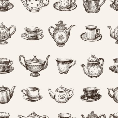 örüntüsünde teacups ve çaydanlıklar