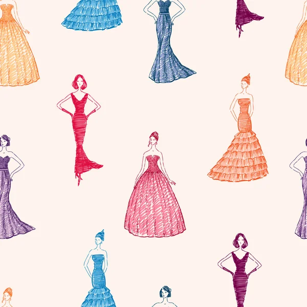 Modèle des femmes dans les robes de soirée — Image vectorielle