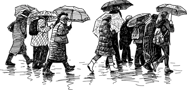 Les gens sous la pluie — Image vectorielle