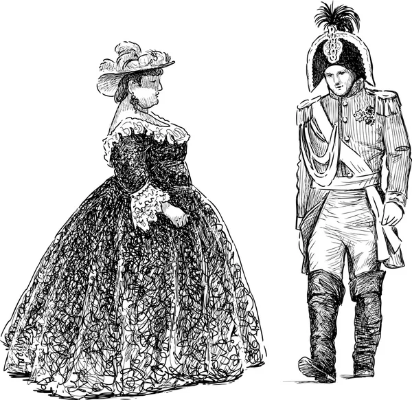 Personas en los trajes históricos — Vector de stock