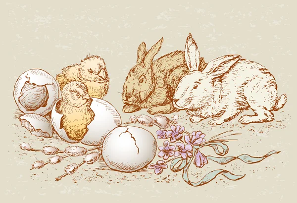 Conejos y pollos — Archivo Imágenes Vectoriales