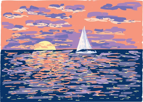 Velero al atardecer — Vector de stock