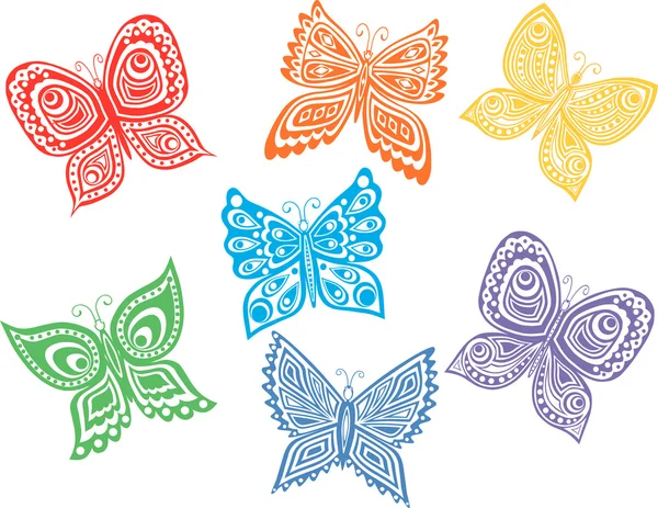 Siete mariposas decorativas — Vector de stock
