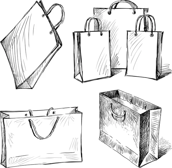 Bolsas de compras bosquejo — Vector de stock