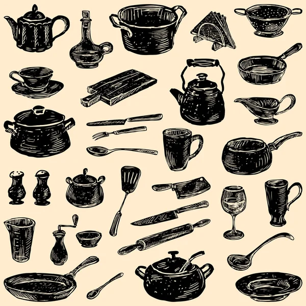Silhouettes of the kitchenware — Stock Vector