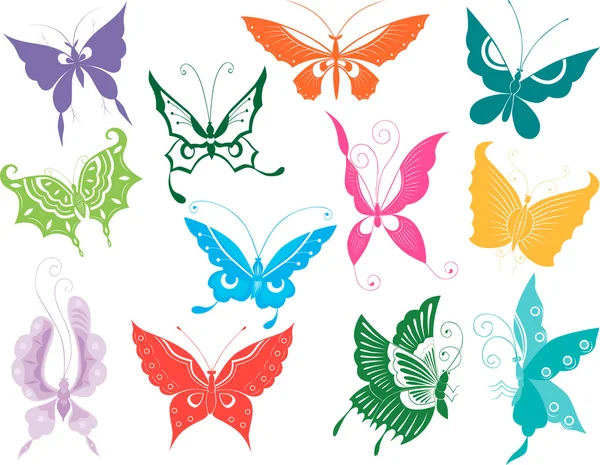 Conjunto de borboletas decorativas — Vetor de Stock
