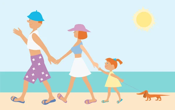 Веселая семья на пляже — стоковый вектор