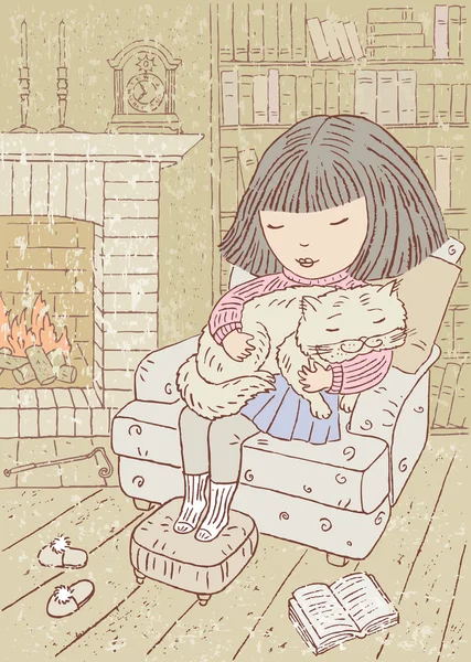 暖かい家庭で小さな女の子 — ストックベクタ