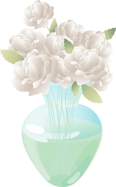 Trandafiri albi într-o vază — Vector de stoc