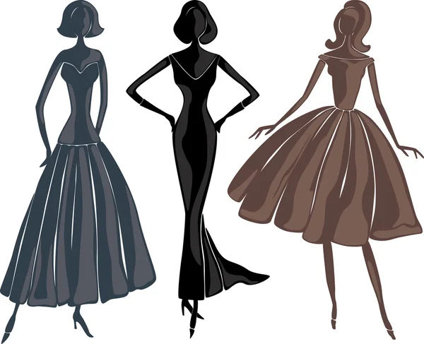 Silhouettes femmes en robes de soirée — Image vectorielle