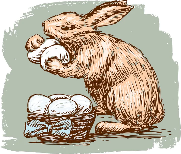Pasen konijn met de mand van de eieren — Stockvector