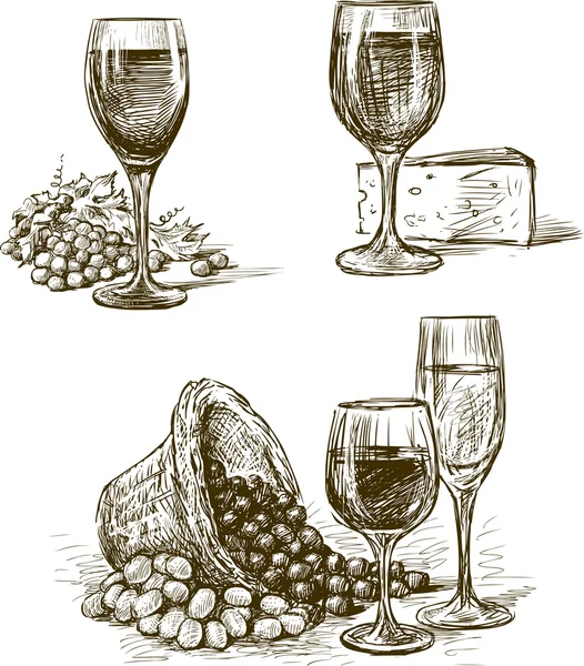 Vasos de vino de uva — Vector de stock