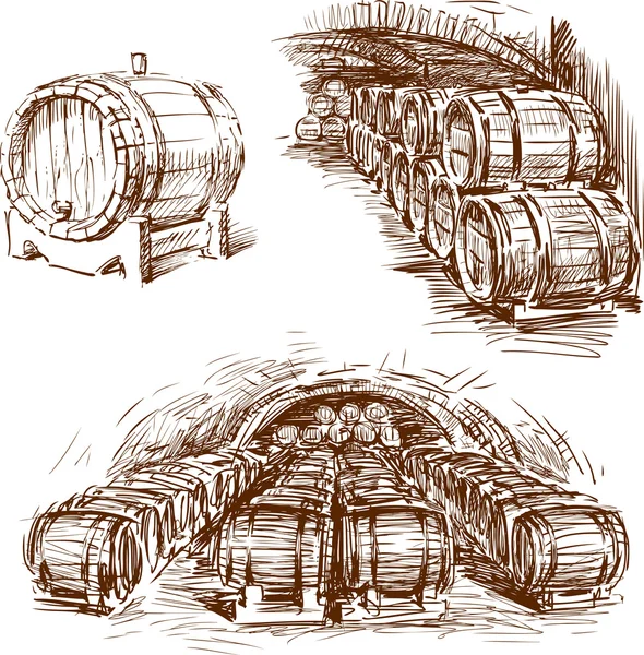 Weinfässer-Skizzen — Stockvektor