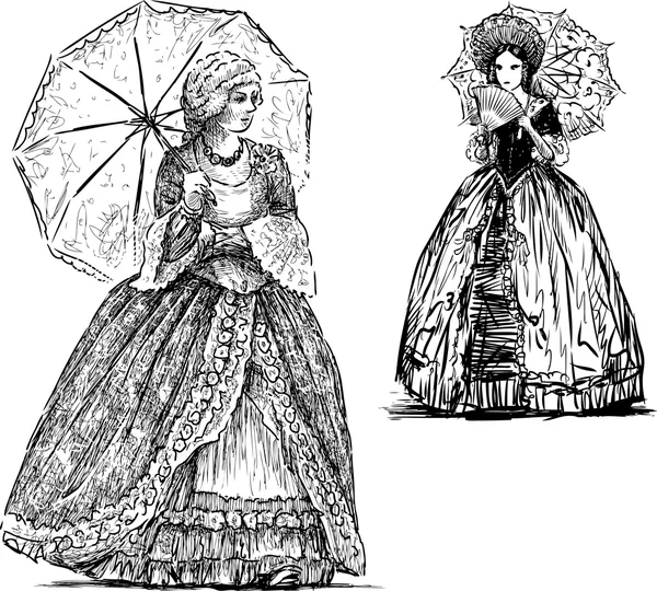 Damer med parasoll — Stock vektor