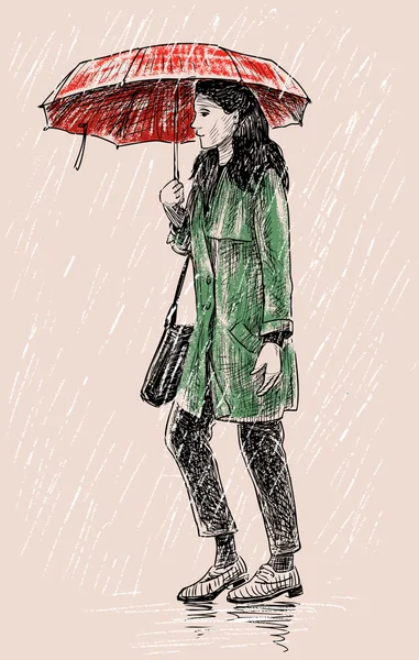 Fille sous la pluie — Image vectorielle