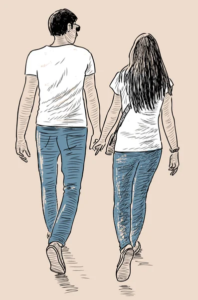 Jeune couple en promenade — Image vectorielle