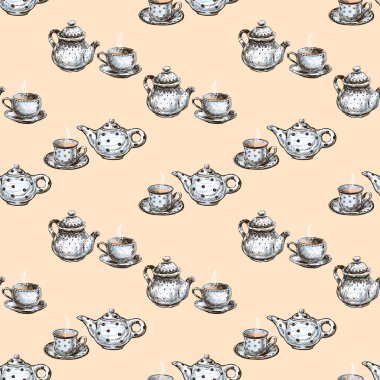 Porselen çaydanlıkların ve çay fincanlarının kusursuz arkaplanı