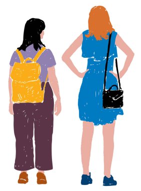 Yaz günü açık havada genç şehir kadınlarının çizimi