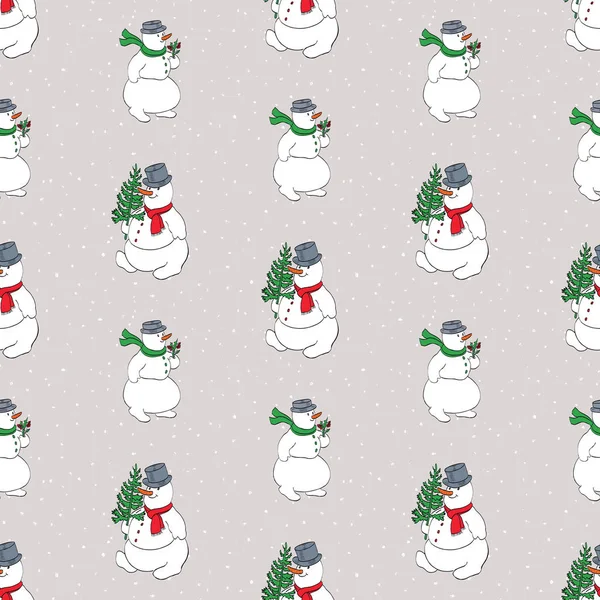 Fond Sans Couture Avec Dessin Animé Joyeux Noël Bonhommes Neige — Image vectorielle