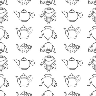 Ana hatların kusursuz deseni çeşitli seramik çaydanlıklar