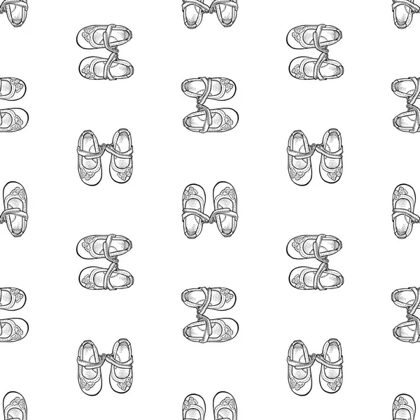 Nahtloser Hintergrund Der Konturen Elegante Schuhe Für Kleine Mädchen — Stockvektor