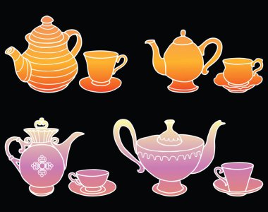 Dekoratif çaydanlıkların ve çay fincanlarının vektör görüntüsü
