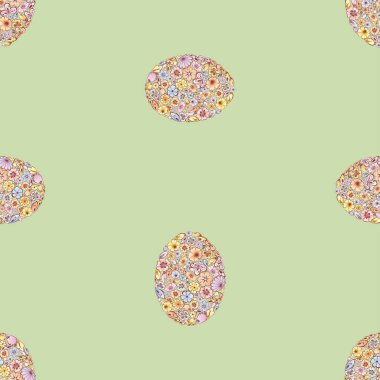 Çiçek ve yapraklardan dekoratif renkli Paskalya yumurtalarının kusursuz deseni