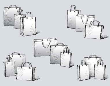 Satın almalar için çeşitli kağıt torbaların vektör resmi