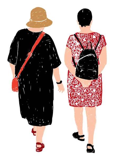 Illustration Vectorielle Femmes Ville Décontractée Promenant Jour Été — Image vectorielle
