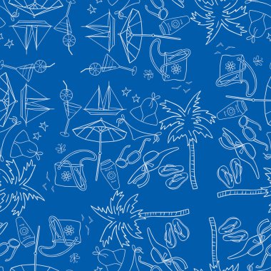 Çeşitli plaj tatil sembollerinin hatları kusursuz.