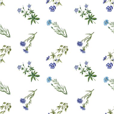 Çeşitli mavi kır çiçeklerinin kusursuz deseni