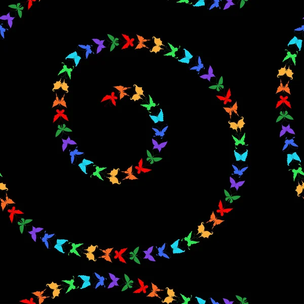 各种彩色蝴蝶的无缝线轮廓图案 — 图库矢量图片
