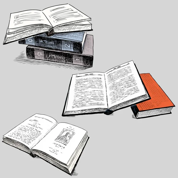 Vektorzeichnungen Verschiedener Alter Gedruckter Bücher — Stockvektor