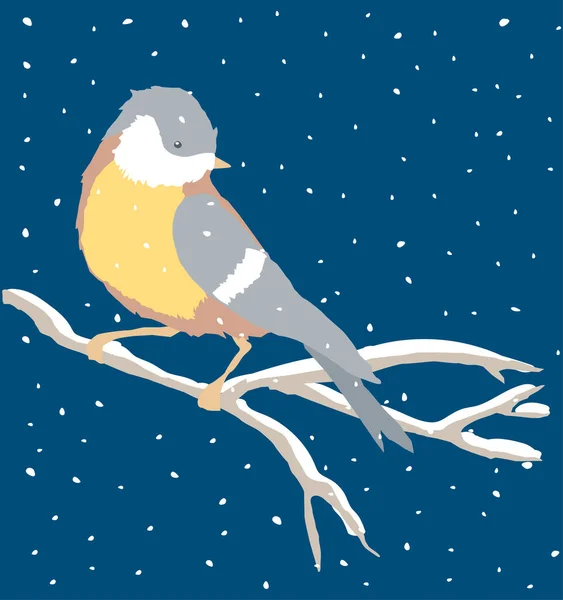 Ilustração Vetorial Titmouse Sentado Galho Árvore Dia Inverno Nevado —  Vetores de Stock