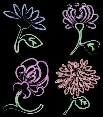 Dekoratif vintage çiçek 1 desenli kontur çizimleri