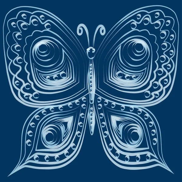 Disegno Contorno Pennello Acquerello Decorativo Blu Fantasia Farfalla — Vettoriale Stock