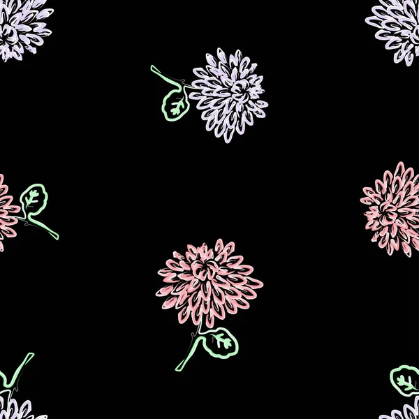 Patrón Sin Costura Contorno Acuarela Pincel Dibujos Crisantemos Decorativos — Archivo Imágenes Vectoriales
