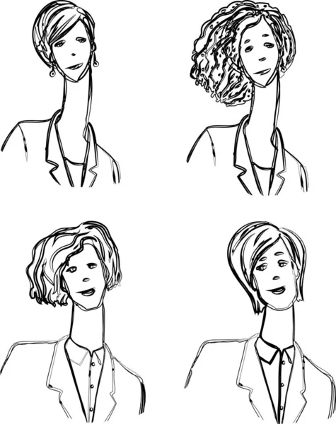 Vektor Konturzeichnungen Von Doodle Porträts Junger Geschäftsleute — Stockvektor