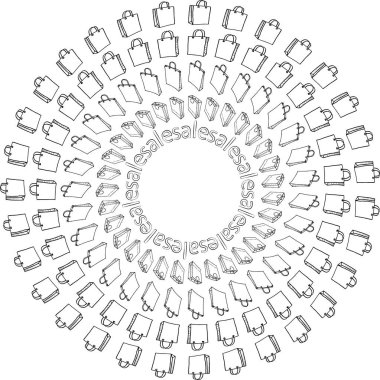 Çeşitli alışveriş torbaları ve metinlerden vektör dekoratif yuvarlak arkaplan