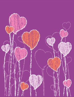 Kalp şeklinde dekoratif çiçeklerin karalama çizimi 