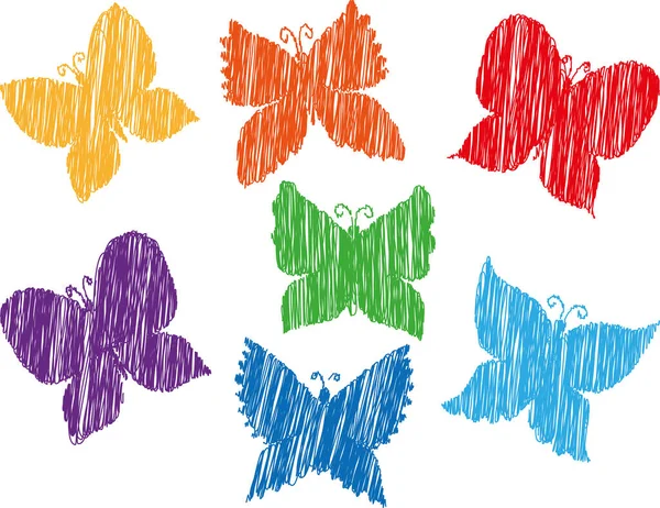 Vector Doodle Zeichnungen Von Silhouetten Verschiedene Abstrakte Bunte Schmetterlinge — Stockvektor