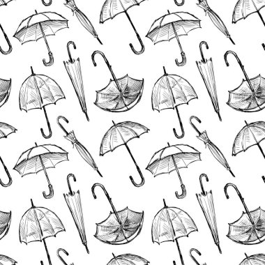 Çeşitli açık ve kapalı şemsiyelerin kusursuz çizimleri