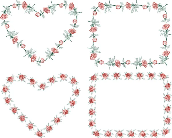 Декоративні Кордони Ескізів Червоних Троянд Валентинки — стоковий вектор