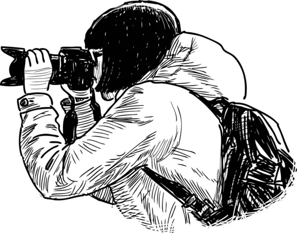 Esboço Fotógrafo Menina Tirando Foto Sua Câmera —  Vetores de Stock
