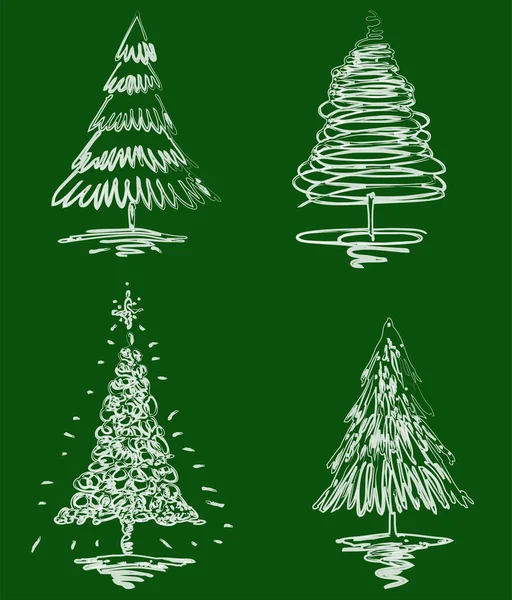 Disegni Vettoriali Contorno Doodle Pennello Acquerello Vari Alberi Natale Astratti — Vettoriale Stock