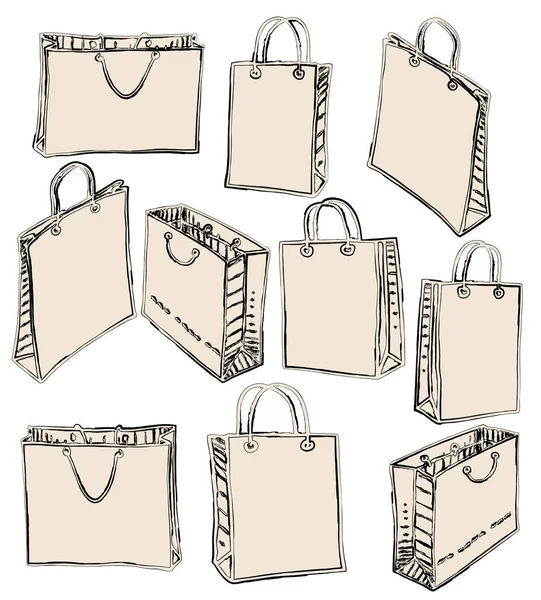 Dibujos Vectoriales Set Varias Bolsas Papel Para Compras — Archivo Imágenes Vectoriales