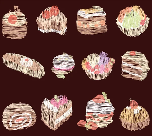 集各种甜巧克力饼的矢量涂鸦绘图 — 图库矢量图片