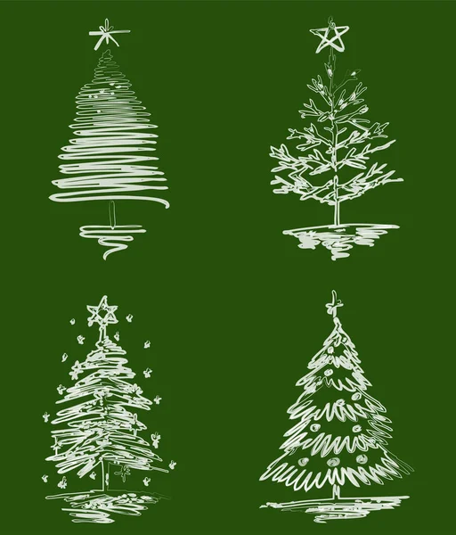 Vetor Esboço Aquarela Escova Desenhos Conjunto Várias Árvores Natal Abstratas —  Vetores de Stock